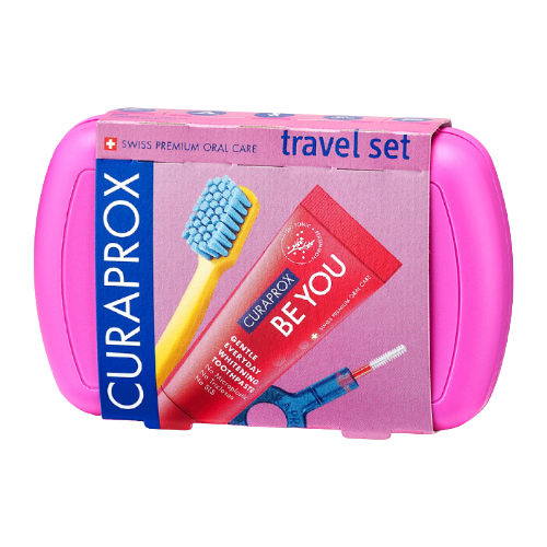 مجموعة السفر للعناية بالأسنان كيورابروكس  بينك