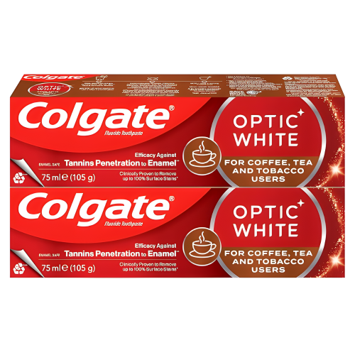 معجون اسنان كولجيت اوبتيك وايت لن يشربون الشاي والقهوة والتبغ 2 × 75 مل
