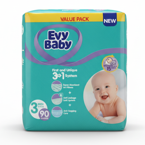 ايفي بيبي حفاظات اطفال وسط رقم 3 عبوة اقتصادية 90 حفاظة