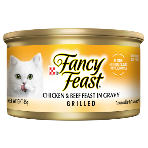 بورينا فانسي فيست دجاج ولحم بقر مشوي بالمرق طعام قطط رطب 85 جم