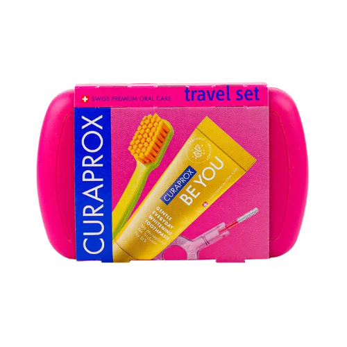 مجموعة السفر للعناية بالأسنان كيورابروكس احمر‎
