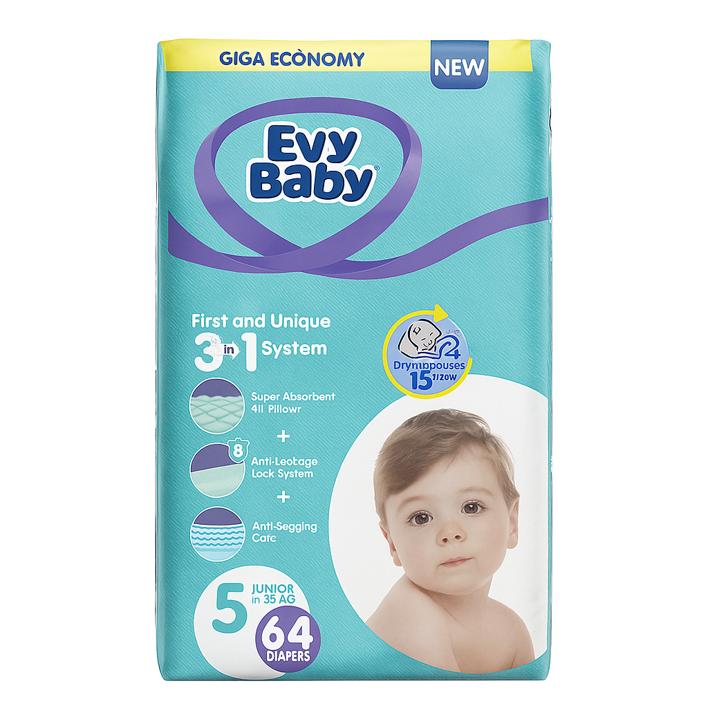 ايفي بيبي حفاظات اطفال كبير جدا رقم 5 عبوة اقتصادية 64 حفاظة