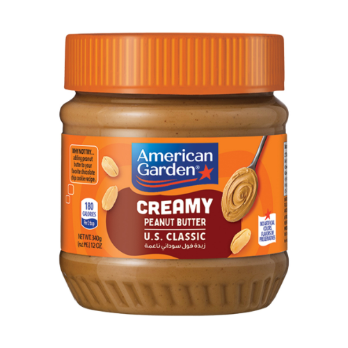 زبدة فول سوداني مدعم نباتية ناعمة امريكان جاردن 340جم