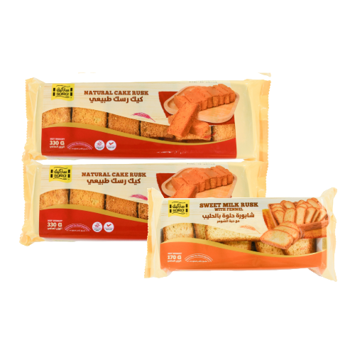 سارا كيك رسك طبيعي 2 × 330جم + سارا كيك رسك حلوة بالحليب 170جم