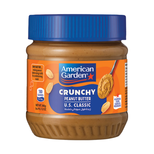 زبدة فول سوداني مدعم نباتية خشنة امريكان جاردن 340جم