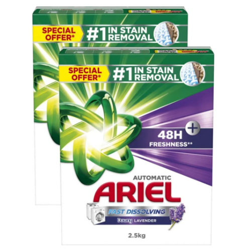 اريال أتوماتيك مسحوق سريع الذوبان مع داوني برائحة اللافندر 2 × 2.5 كجم