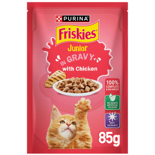 بورينا فريسكس جونيور دجاج بالمرق طعام قطط رطب 85 جم