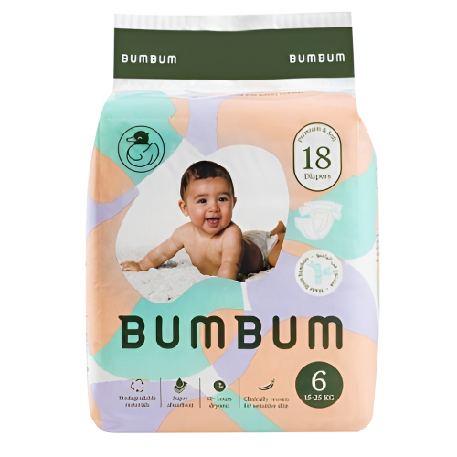 حفاضات أطفال بوم بوم رقم 6، 15-25 كجم، 18 حفاضة