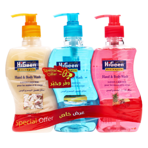 سائل غسول الجسم واليد بأنواعه هاي جين 3 × 500مل