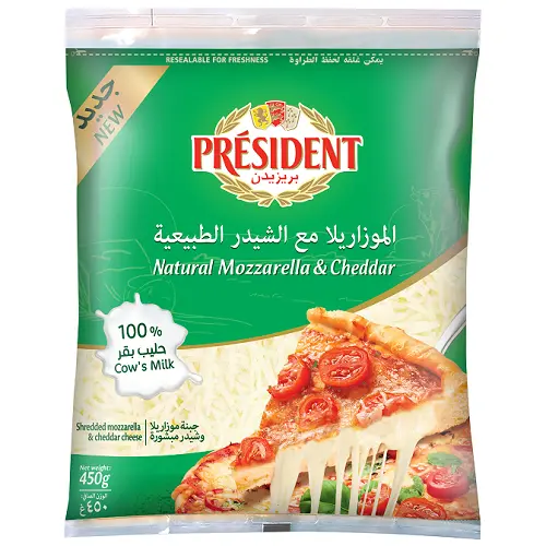جبنة موزاريلا مع الشيدر مبشورة بريزيدانت 450جم