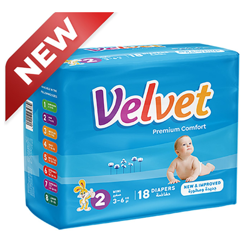 حفاضات فيلفيت بريميوم كمفورت مقاس 2 ميني 3−6 كغ 18 قطعة