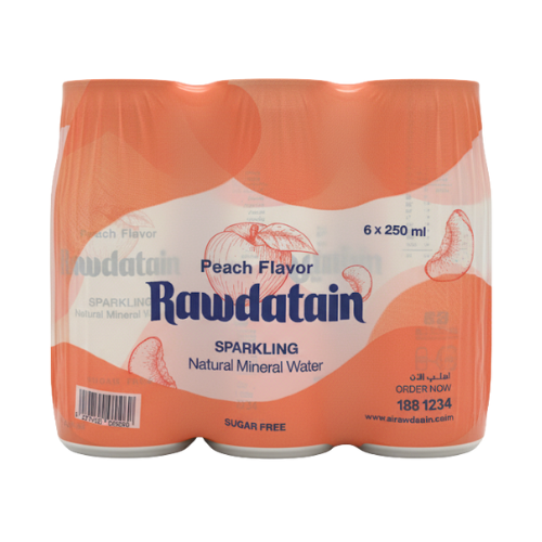 مياه معدنية روضتين مكربنة نكهة الخوخ خالي من السكر 6 × 250 مل
