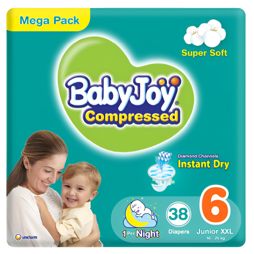 حفاضات بيبي جوي مضغوطة حجم رقم 6، جونيور XXL، 16-25 كجم، 38 حفاضة