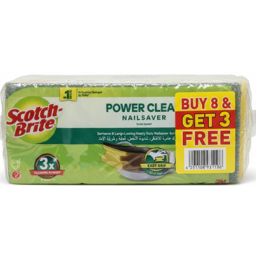 إسفنجة تنظيف قوية لحماية الأظافر سكوتش-برايت، 8 + 3 حبات مجانية