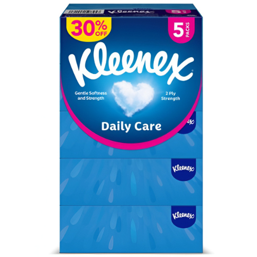 مناديل وجه كلينكس عناية يومية، طبقتين، 5 × 120 ورقة