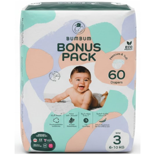 حفاضات بوم بوم عبوة توفير مقاس ٣، ٦-١٠ كجم ٦٠ قطعة