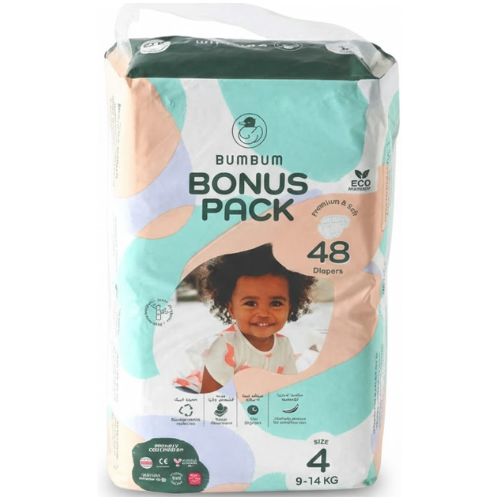 حفاضات بوم بوم عبوة توفير مقاس ٤، ٩-١٤ كجم ٤٨ قطعة