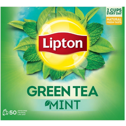 ليبتون شاي اخضر نعناع مذاق طبيعي طازج 50 كيس 65 جم