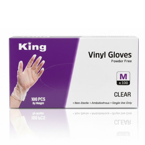 كينج كلير قفازات فينيل خالية من البودرة (M) ١٠٠ حبة