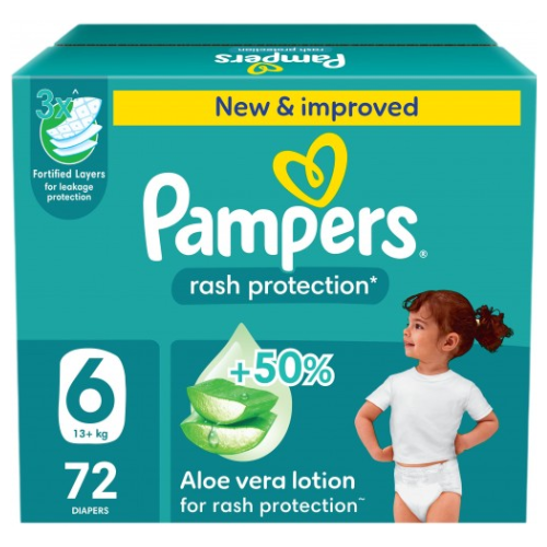حفاضات بامبرز عناية وحماية من الطفح الجلدي مقاس 6، 13+ كجم 72 حفاضة