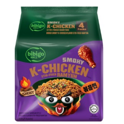 شعرية بيبيغو الرامن المقلي دجاج مدخن طريقة كورية 4*122 غ