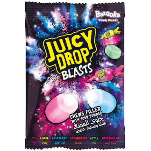 بازوكا جويسي دروب بلاستس، حلوى مضغ مع حشوة سائلة حامضة، 120 غرام
