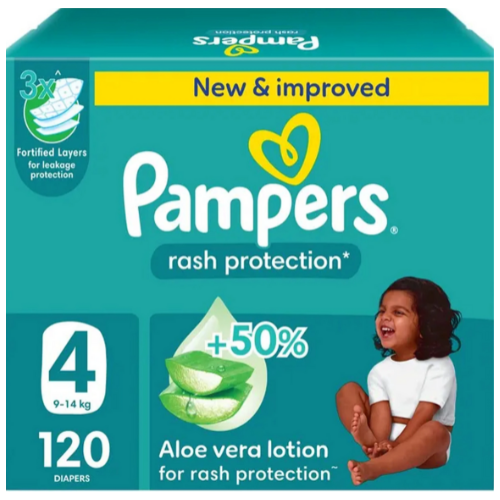 حفاضات بامبرز عناية وحماية من الطفح الجلدي مقاس 4، 9-14 كجم 120 حفاضة