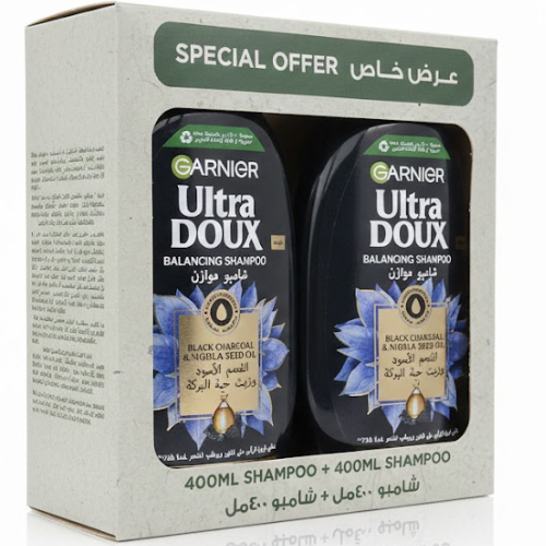 غارنييه ألترا دو، عرض القيمة شامبو الفحم النباتي وزيت حبة البركة المنقي، 2 × 400 مل