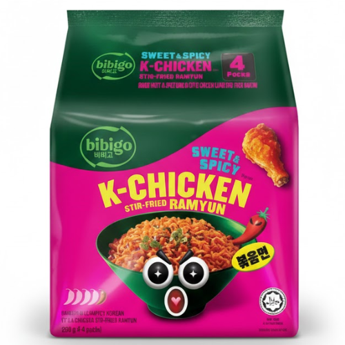 شعرية بيبيغو الرامن دجاج حار وحلو طريقة كورية 122x 4 غ