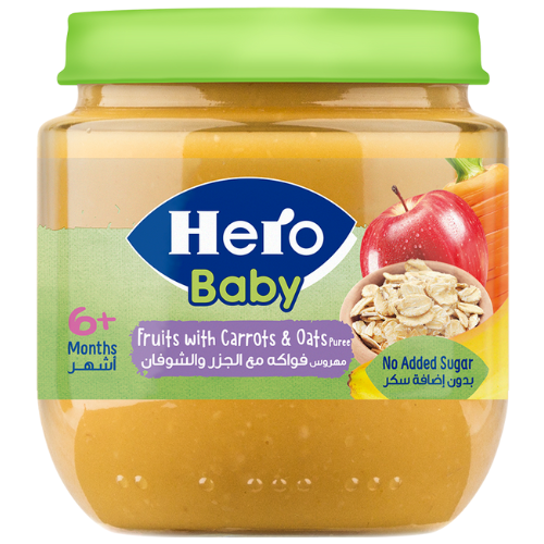 هيرو بيبي بيوريه الفواكه مع الجزر والشوفان من ٦ أشهر ١٢٥ جم