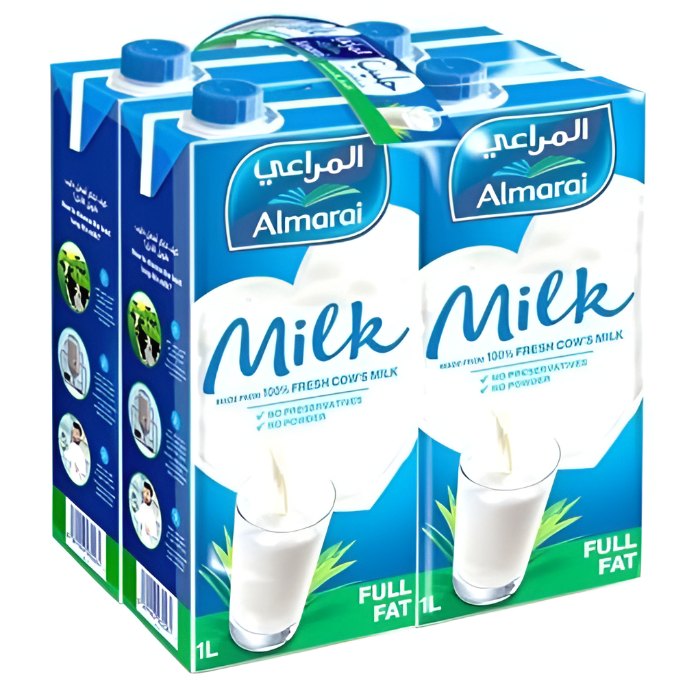حليب طويل الاجل 1لتر فيتامين وزنك كامل 4حبه المراعي