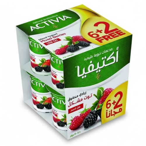 ع/6 زبادي اكتيفيا توت مشكل لايت +2 مجاني