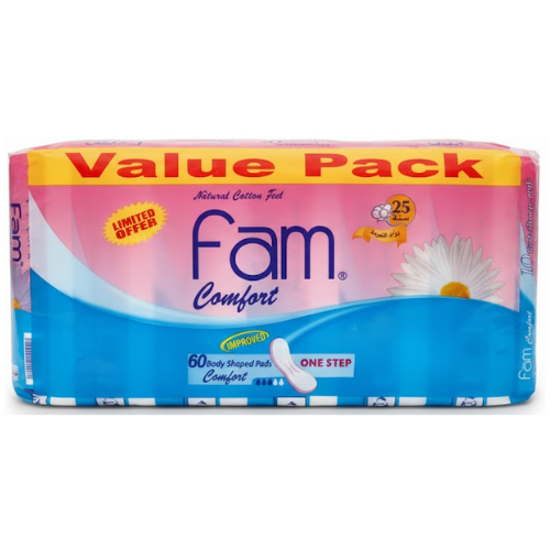 فوط صحية فام كومفورت بملمس القطن الطبيعي مع أجنحة، عبوة التوفير، 60 قطعة