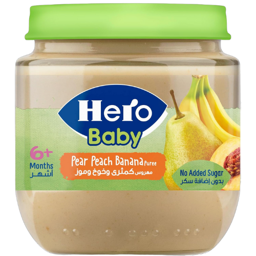 هيرو بيبي بيوريه الكمثرى والخوخ والموز من ٦ أشهر ١٢٥ جم