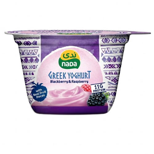 زبادي يوناني خالي الدسم توت أسود وتوت العليق 160ج ندى