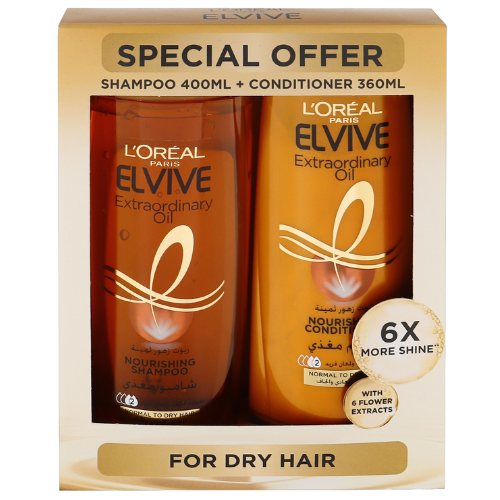 لوريال باريس إلفيف شامبو بالزيت الاستثنائي، 400 مل + بلسم، 360 مل