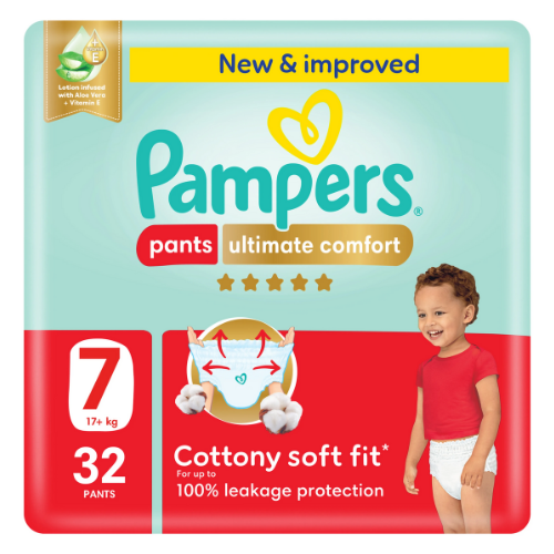 حفاضات بامبرز كلوت راحة قصوى مقاس 7، 17+ كجم 32 حفاضة