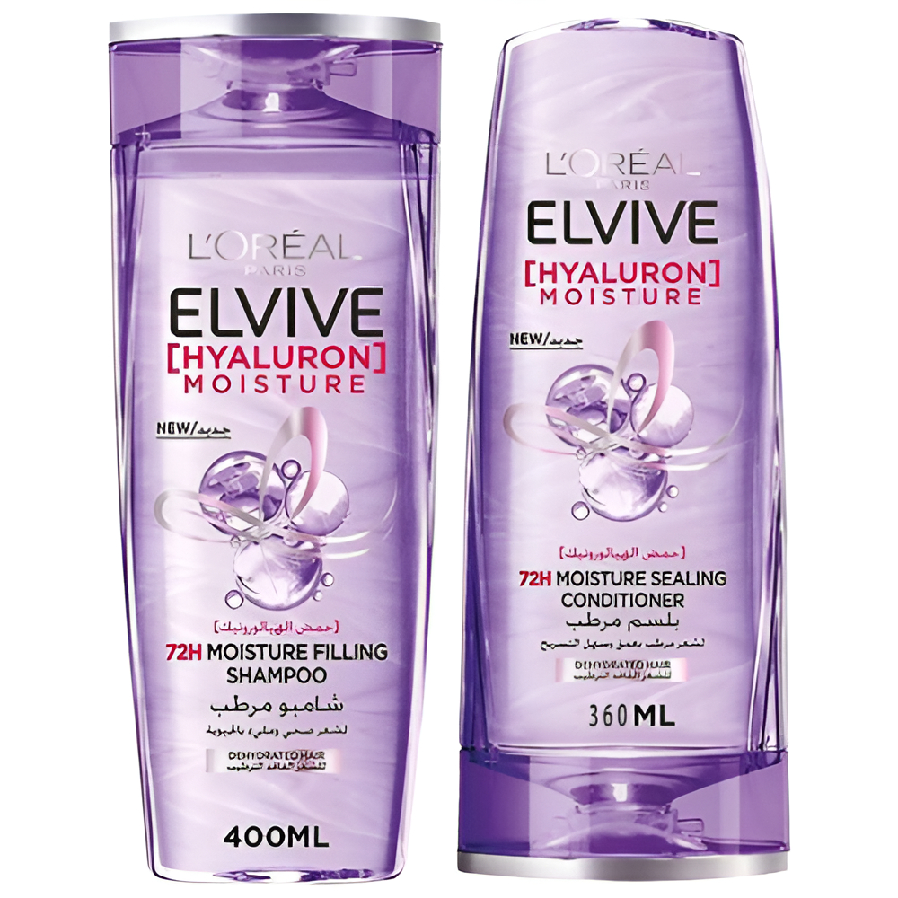 لوريال باريس شامبو إلفيف هيالورون مويستشر 72 ساعة 400 مل + بلسم 360 مل