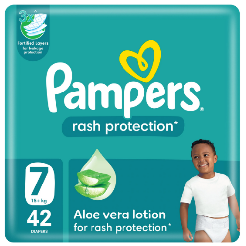 حفاضات بامبرز عناية وحماية من الطفح الجلدي مقاس 7، 15+ كجم 42 حفاضة