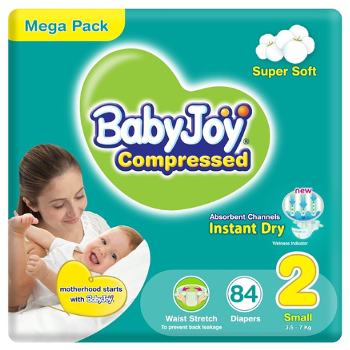 حفاضات بيبي جوي مضغوطة مقاس 2 صغير 3.5 - 7 كجم 84 حبة